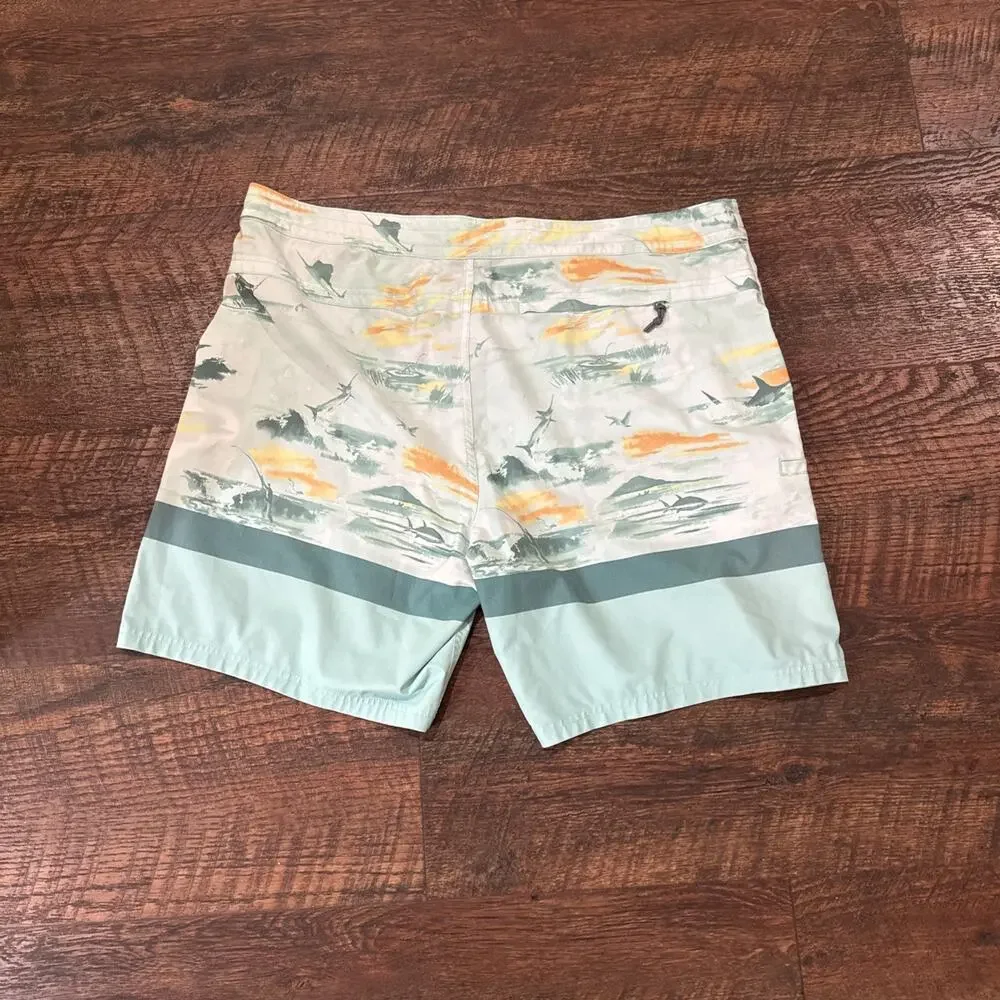 AFTCO Swim Trunks Board Shorts Marlin Dorado Fish Beach Pockets Mens Size 40